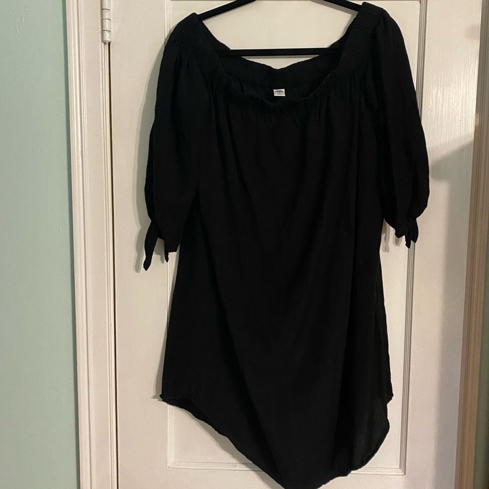 WOMEN'S OLD NAVY BLACK OFF-THE-SHOULDER SHIFT DRESS TIES ON SLEEVES - SIZE LARGE